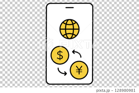 外貨送金するスマホアプリのシンプルな線画アイコン 128980981