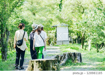 ＜安曇野＞大王わさび農場のアルプス展望の小道を散策する観光客 128981185