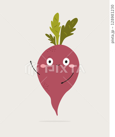 Cute Beet with Face and Hands. Funny Vegetables Cartoon Character 128981230