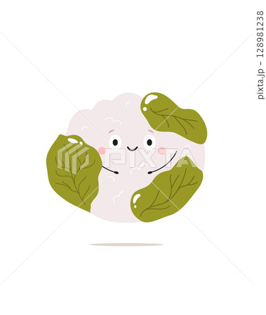 Cute Cauliflower with Face and Hands. Funny Vegetables Cartoon Character 128981238