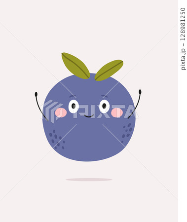 Cute Blueberry with Face and Hands. Funny Berry Cartoon Character 128981250