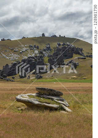 ニュージーランド　カンタベリーのキャッスル・ヒル / クラ・タフィティ保護地域の風景 128981730