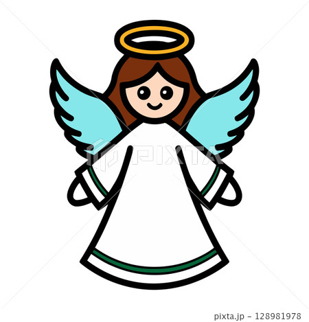 Smiling Cartoon Angel with Halo and Wings Smiling Cartoon Angel with Halo and Wings 128981978