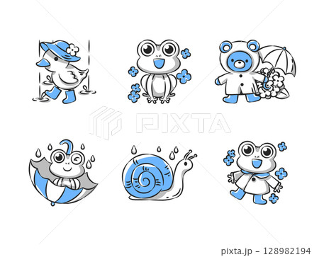 Rainy season hand drawn icon collection. Set 4 of 4. Vector illustration. 128982194