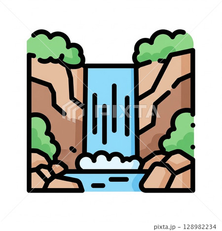 岐阜の景勝地！「養老の滝」雄大な自然のイラスト素材 観光マップ イラストマップ用素材 128982234