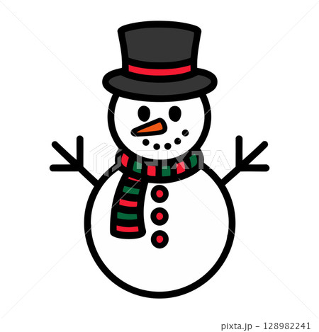 Cartoon Snowman with Hat and Scarf 128982241