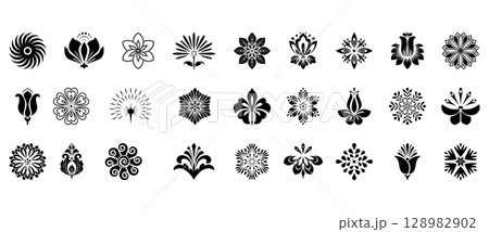 Flower icons set. Isolated elements for design. Vector graphics. Flower icons set. Isolated elements for design. Vector graphics. 128982902