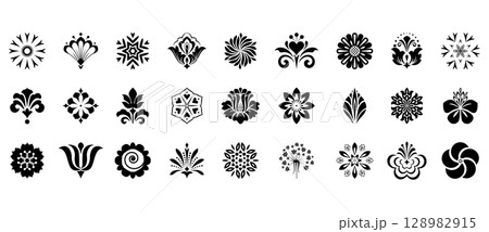 Flower icons set. Isolated elements for design. Vector graphics. 128982915