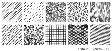 Abstract hand drawn crosshatch texture collection with scribbles swirls and scratch patterns Abstract hand drawn crosshatch texture collection with scribbles swirls and scratch patterns 128982935