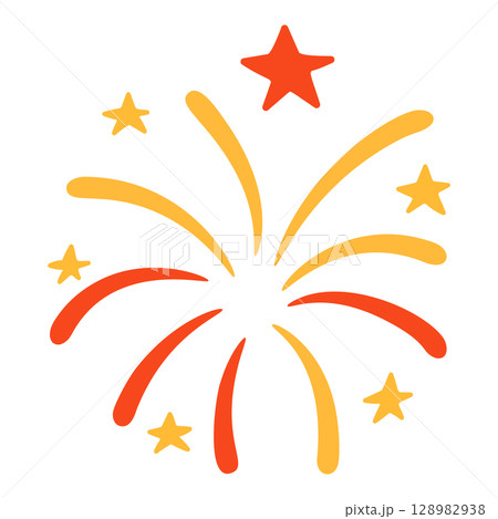 Red blue yellow firework with central star in flat vector style 128982938