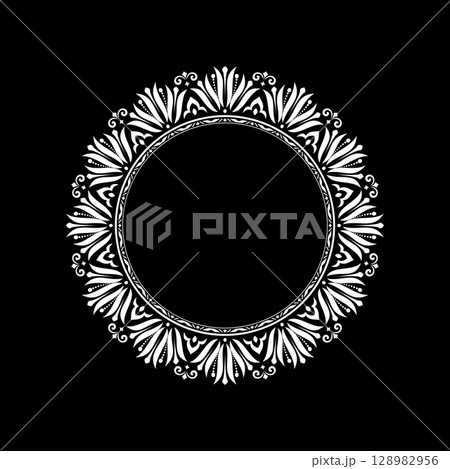 Decorative frame Elegant vector element for design in Eastern style, place for text. Floral black and white border. Lace illustration for invitations and greeting cards. 128982956