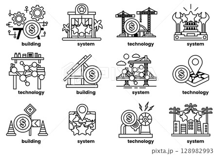 image is a collection of different gears and symbols image is a collection of different gears and symbols 128982993