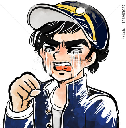 悔しくて号泣する昭和のスポ根少年漫画風主人公 128983027