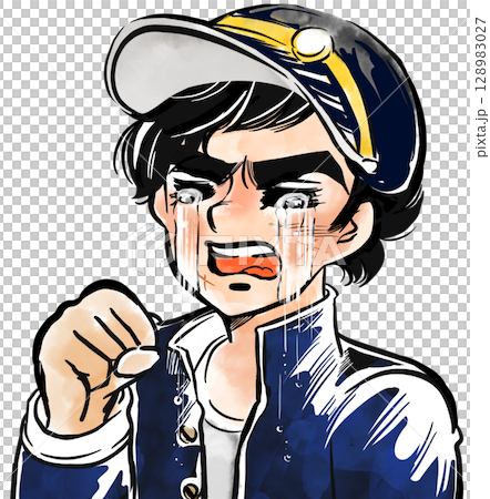 悔しくて号泣する昭和のスポ根少年漫画風主人公 128983027