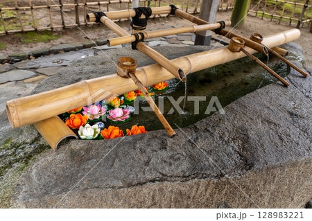 世界遺産 平泉 毛越寺の手水舎 岩手県平泉町 世界遺産 平泉 毛越寺の手水舎 岩手県平泉町 128983221