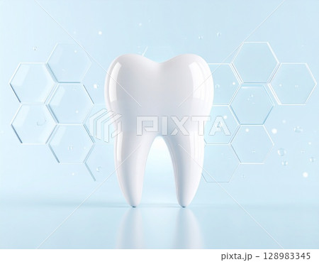 デンタルケアをイメージした白い歯の3Dデザイン 128983345