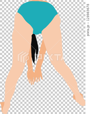 一位穿著泳衣的女子正在做熱身運動的插圖 128983678
