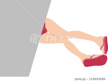 プールサイドで足を投げ出すイラスト 128983680