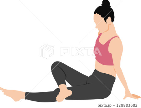 ヨガ(ストレッチ)している女性のイラスト 128983682