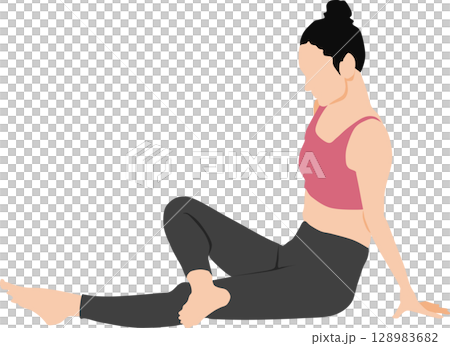 ヨガ(ストレッチ)している女性のイラスト 128983682