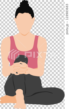 ヨガ(ストレッチ)している女性のイラスト 128983683