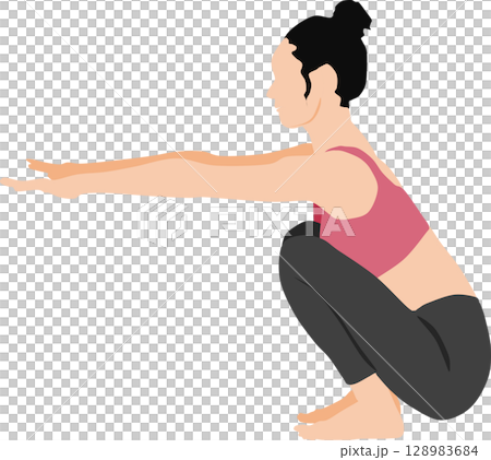 一位女士做瑜珈（伸展運動）的插圖 128983684