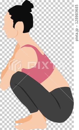 一位女士做瑜珈（伸展運動）的插圖 128983685