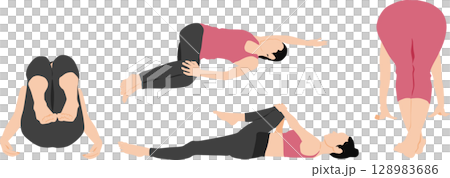 Illustration of a woman doing yoga (stretching) Illustration of a woman doing yoga (stretching) 128983686