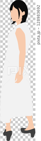 Illustration of a woman wearing summer clothes (one-piece dress) Illustration of a woman wearing summer clothes (one-piece dress) 128983692