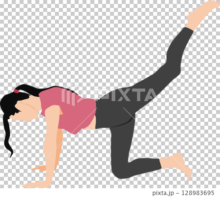 Illustration of a woman doing yoga (stretching) Illustration of a woman doing yoga (stretching) 128983695