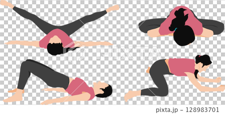 一位女士做瑜珈（伸展運動）的插圖 128983701