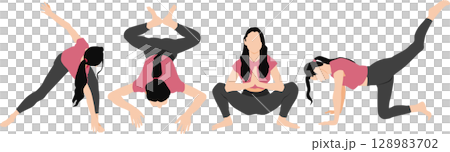 一位女士做瑜珈（伸展運動）的插圖 128983702