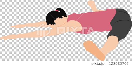 Illustration of a woman doing yoga (stretching) Illustration of a woman doing yoga (stretching) 128983703