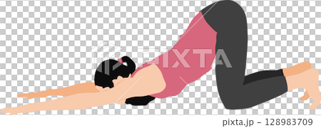 Illustration of a woman doing yoga (stretching) Illustration of a woman doing yoga (stretching) 128983709