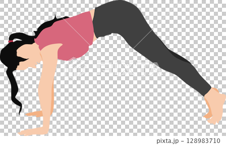ヨガ(ストレッチ)している女性のイラスト 128983710