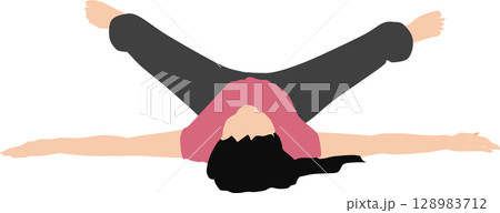 ヨガ(ストレッチ)している女性のイラスト 128983712