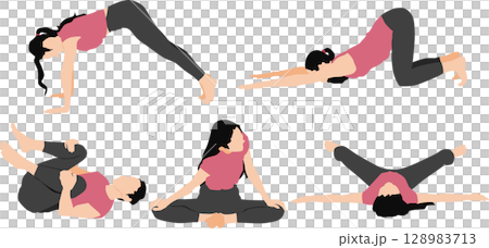 Illustration of a woman doing yoga (stretching) Illustration of a woman doing yoga (stretching) 128983713