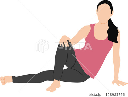 ヨガ(ストレッチ)している女性のイラスト ヨガ(ストレッチ)している女性のイラスト 128983766