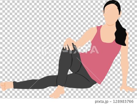 ヨガ(ストレッチ)している女性のイラスト ヨガ(ストレッチ)している女性のイラスト 128983766