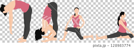 Illustration of a woman doing yoga (stretching) Illustration of a woman doing yoga (stretching) 128983774