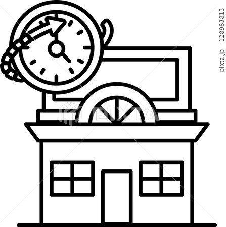 A clock is on top of a building A clock is on top of a building 128983813