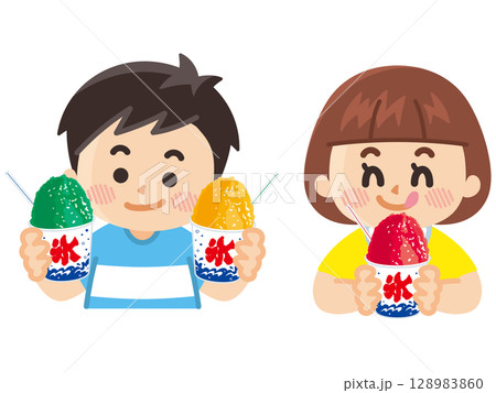 かき氷持つ子供 128983860
