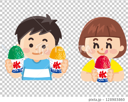 かき氷持つ子供 128983860