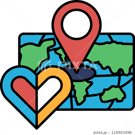 A map of the world with a red heart in the middle 128983896