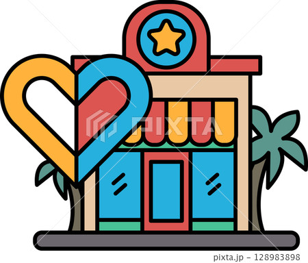 A colorful building with a heart and star on it 128983898