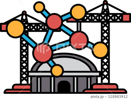 A building with a large dome and a lot of red and yellow circles A building with a large dome and a lot of red and yellow circles 128983912