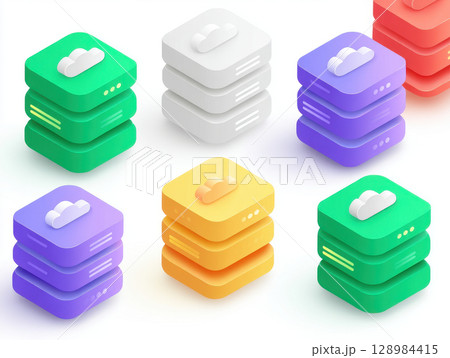 Computing technology creates futuristic connection cyberspace with three dimensional electronic servers and computer network database information 128984415