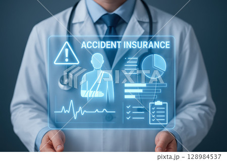 Accident insurance plan offers health insurance protection with medical coverage and doctor service ensuring comprehensive healthcare policy for reliable insurance business support and safety 128984537