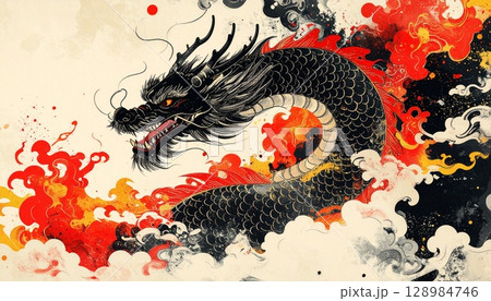 ドラゴンと炎の躍動 / Dynamic Dragon in Flames 128984746
