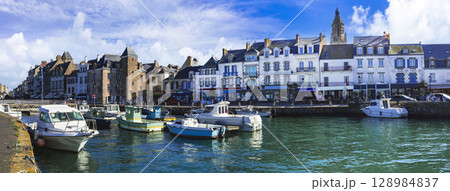 France travel. Charming traditional fishing village (harbour town) Le Croisic in Loire-Atlantique department, western France, Pays de la Loire region France travel. Charming traditional fishing village (harbour town) Le Croisic in Loire-Atlantique department, western France, Pays de la Loire region 128984837